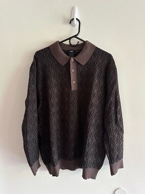 Men's Brown Textured Polo Sweater